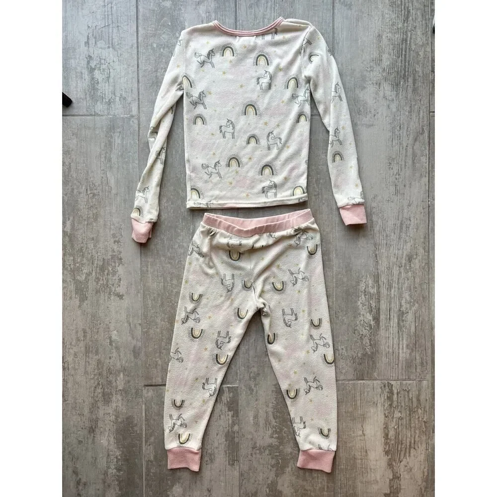 JESSICA SIMPSON 2 Piece Pajama Set Pjs Unicorn Rainbow Designer Knit Stretch 4